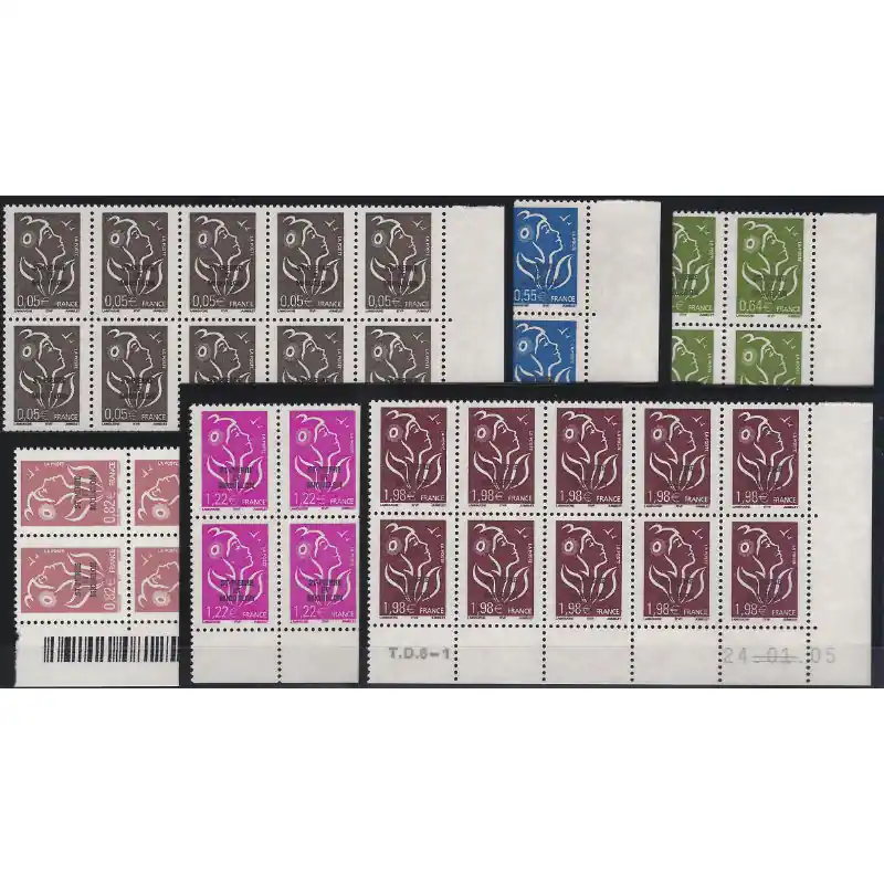 Timbres de Saint Pierre et Miquelon N°845-850 en bloc de 10 coins datés neuf**. Gros Lot