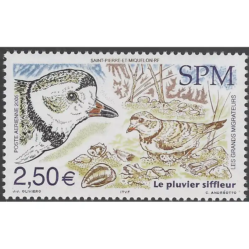 Pas Cher Le pluvier siffleur timbre poste aérienne de Saint Pierre et Miquelon N°85 neuf**.