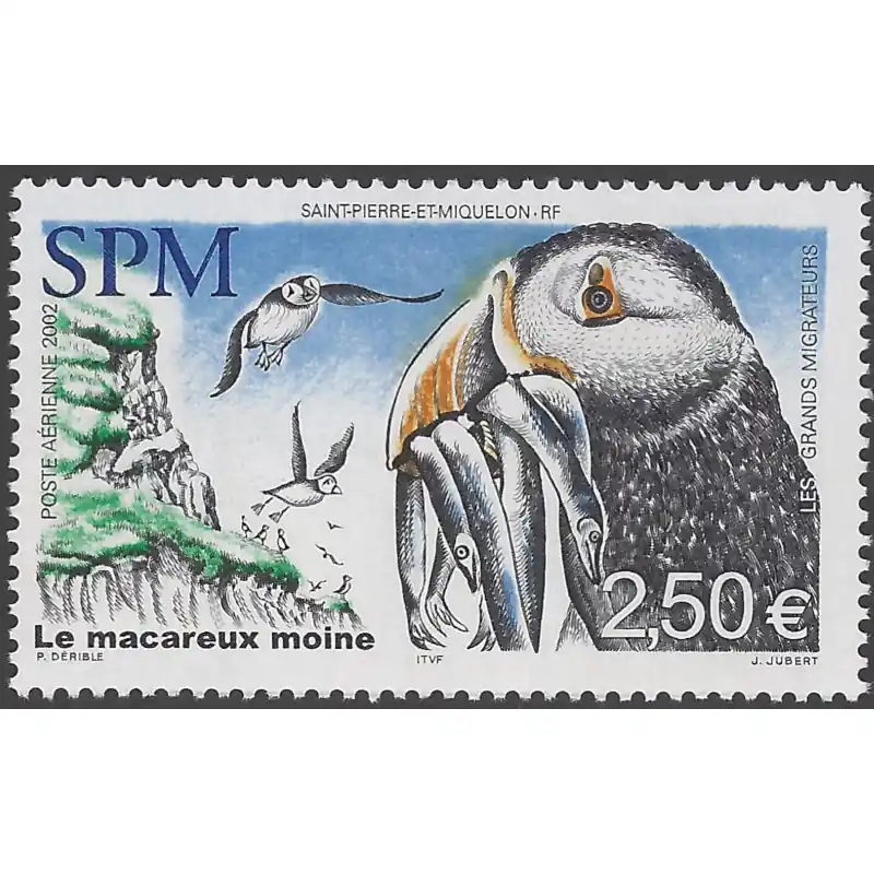 Jusqu’à Épuisement Des Stocks Le macareux moine timbre poste aérienne de Saint Pierre et Miquelon N°82 neuf**.