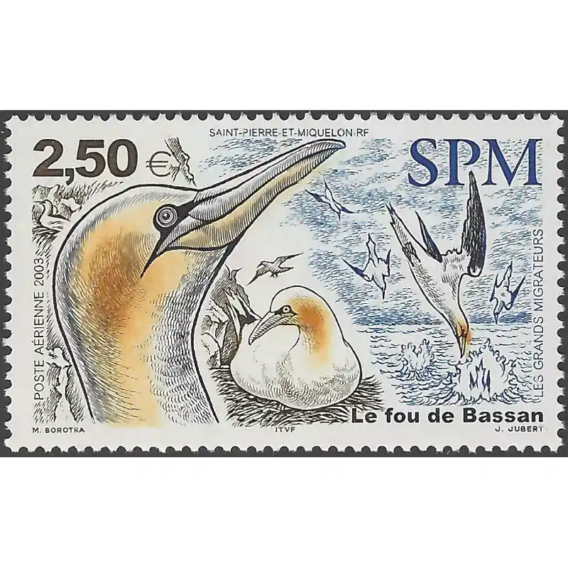 Le fou de Bassan timbre poste aérienne de Saint Pierre et Miquelon N°83 neuf**. Retour Gratuit