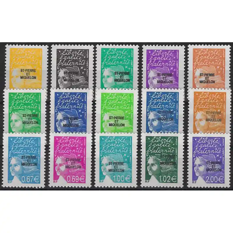 Certifié Marianne du 14 Juillet timbres de Saint Pierre et Miquelon N°758-772 série neuf**.
