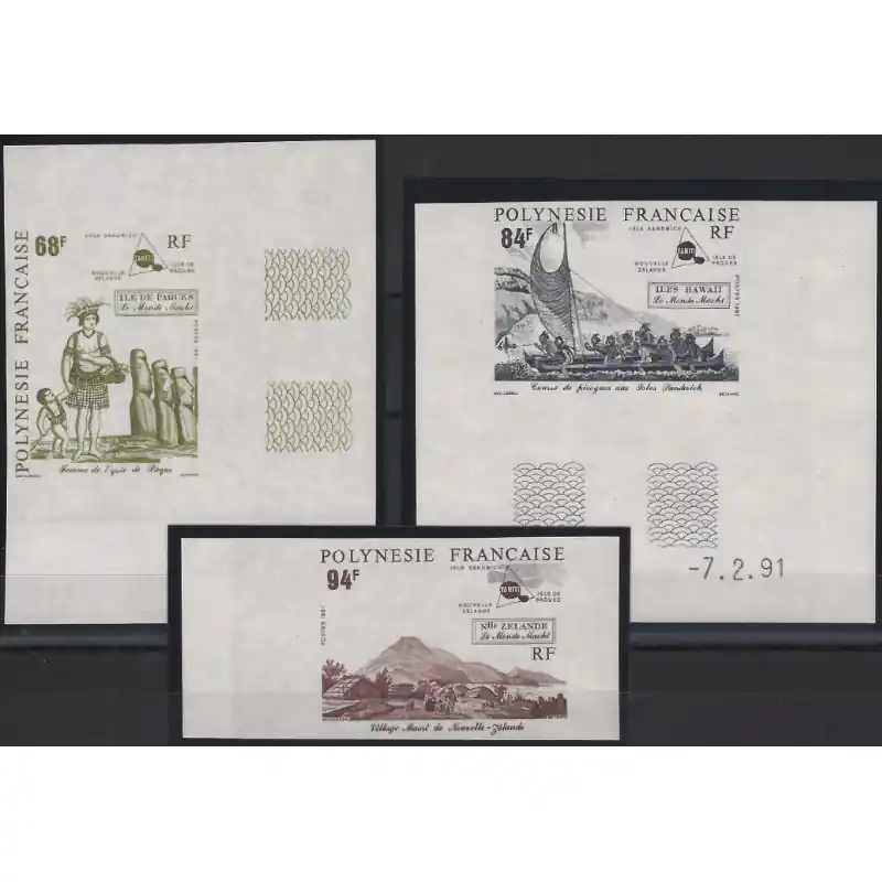 Le monde Maohi timbres Polynésie Française N°379-381 série non dentelé neuf**. R Expédition Rapide