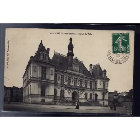 Fait Main Carte postale 79 - Niort - Hotel de Ville - Voyage - Dos divise