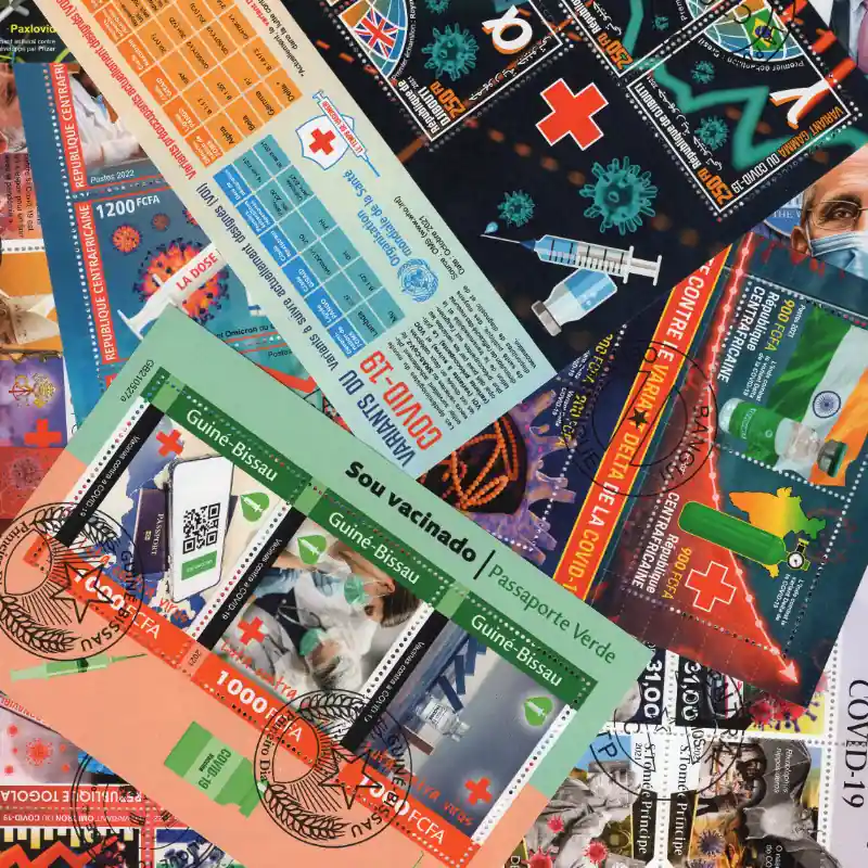 Original Covid 10 blocs de timbres thématiques tous différents.