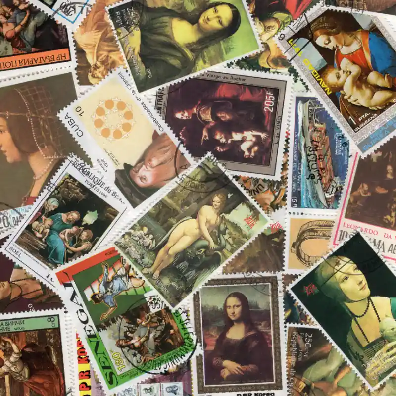 Peintre Léonard de Vinci 25 timbres thématiques tous différents. Dernier Modèle