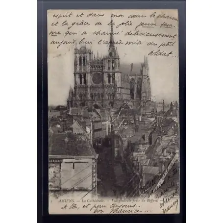 Carte postale 80 - Amiens - la Cathedrale - vue generale prise du Beffroi - Voyage - Dos Petit Prix