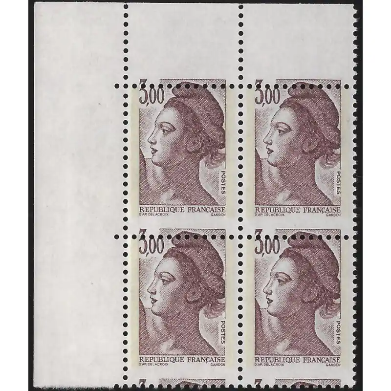 Marianne de Liberté timbre N°2243e variété piquage à cheval en bloc de 4 neuf**. Artisanat