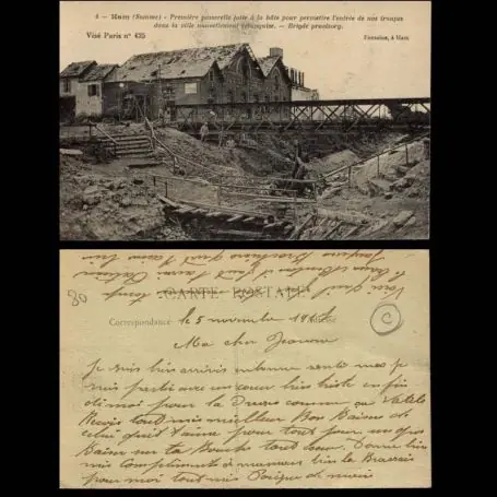 Carte postale 80 - Ham - 1ere passerelle pour l'entree de nos troupes dans la ville Meilleure Vente