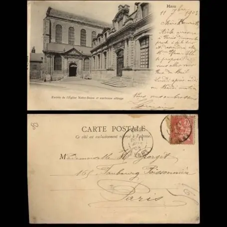 Carte postale 80 - Ham - Entree de l'Eglise Notre Dame - 1903 Produit De Marque