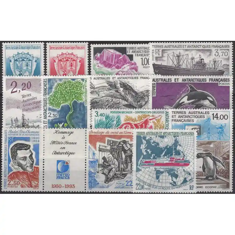 Certifié Timbres de T.A.A.F. année complète 1993 neuf**.