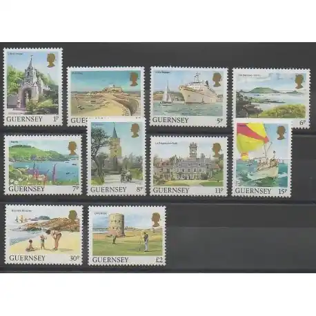 Meilleure Vente Guernesey - 1985 - No 327/336 - Monuments - Bateaux