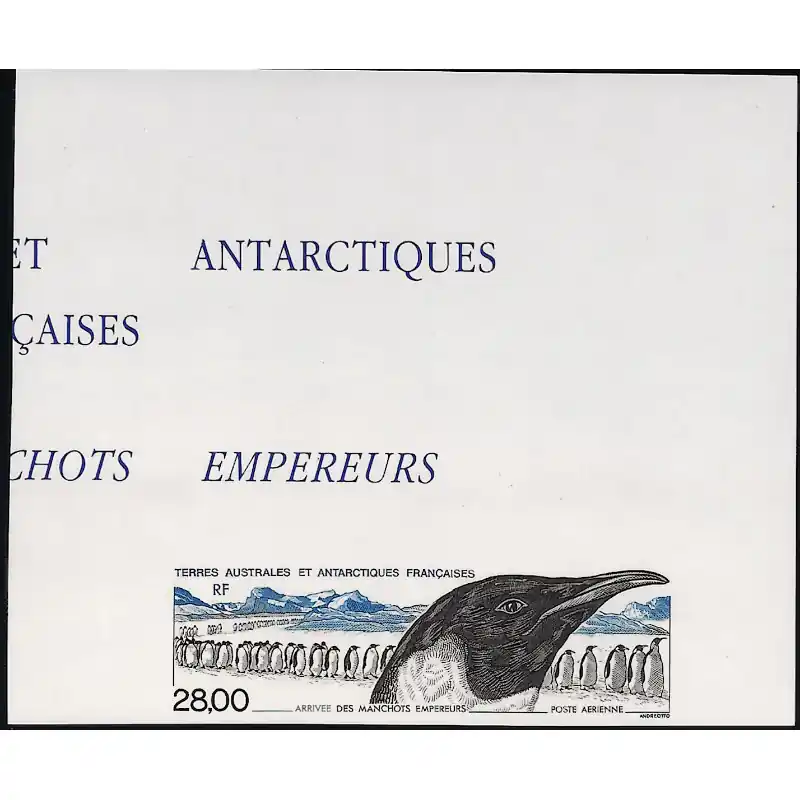 Manchots empereurs timbre T.A.A.F. poste aérienne N°133 non dentelé neuf**. Prix Cassé