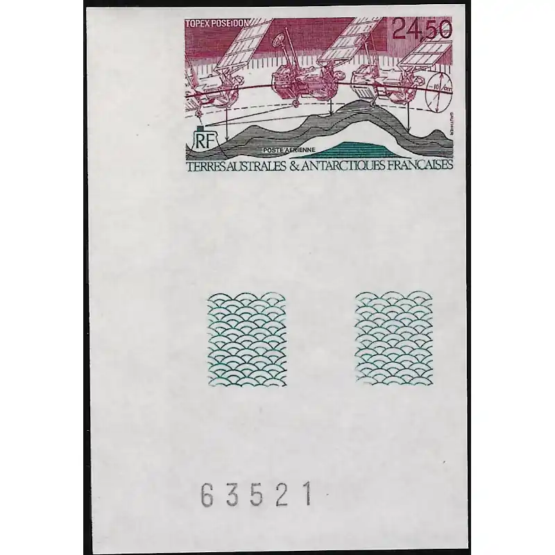 Topex Poséidon timbre T.A.A.F. poste aérienne N°123 non dentelé neuf**. Artisanat