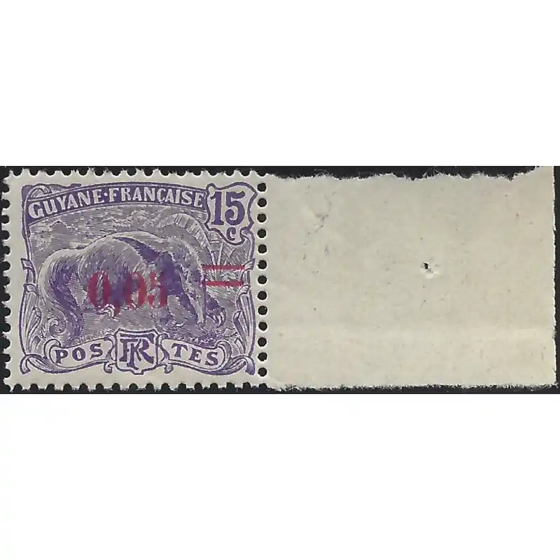Guyane timbre N°94a bdf variété surcharge déplacée neuf**. Seulement Aujourd’hui