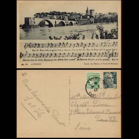 Carte postale 84 - Avignon - Pont St Bezenet et chanson Seulement Aujourd’hui