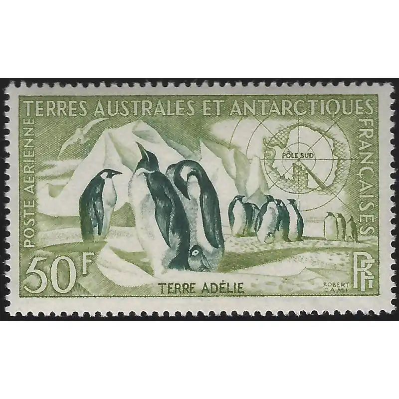 Manchots empereurs timbre T.A.A.F. poste aérienne N°2 neuf**. Expédié Aujourd’hui