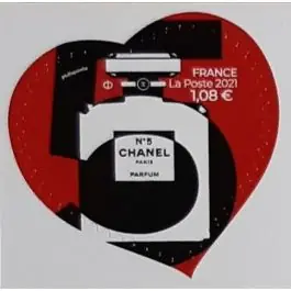 Timbre de collection France - Autoadhsif 1954 Cœur Chanel "rouge" Fait Main