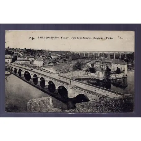 Carte postale 87 - L' isle-Jourdain - Pont St-Sylvain - Minoterie - Viaduc - Voyage - Dos Retour Gratuit