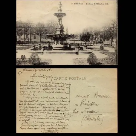 Authentique Carte postale 87 - Limoges - Fontaine de l'Hotel de Ville