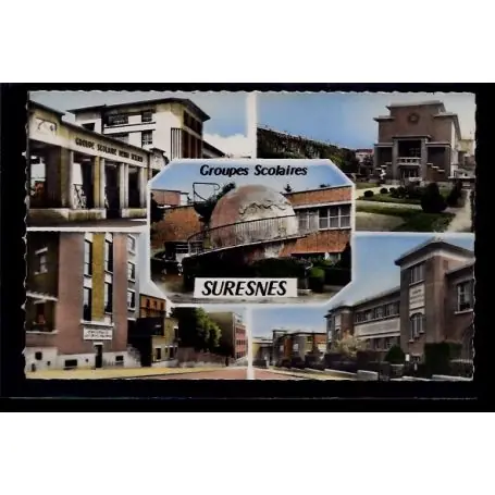 Premium Carte postale 92 - Suresnes - Groupe scolaire - 4 vues differentes - Voyage - Dos divise