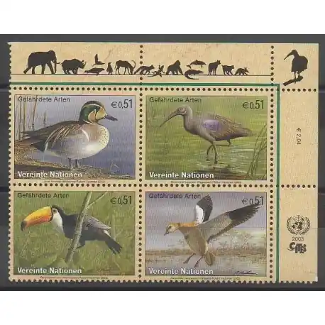 Nations Unies (ONU - Vienne) - 2003 - No 401/404 - Espèces menacées - WWF - Oiseaux Fait Main