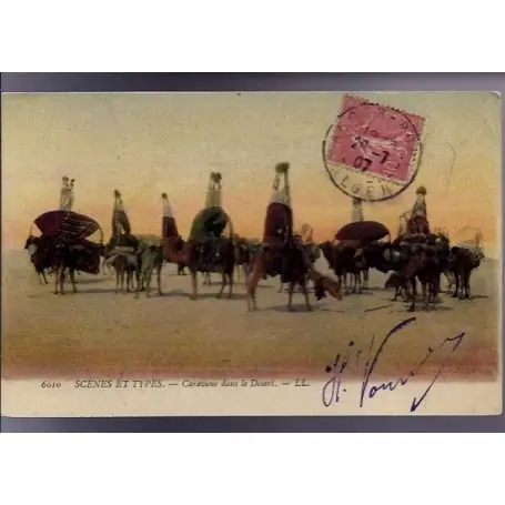 Petit Prix Algerie - Scenes et types - Caravane dans le desert - Beau plan couleur