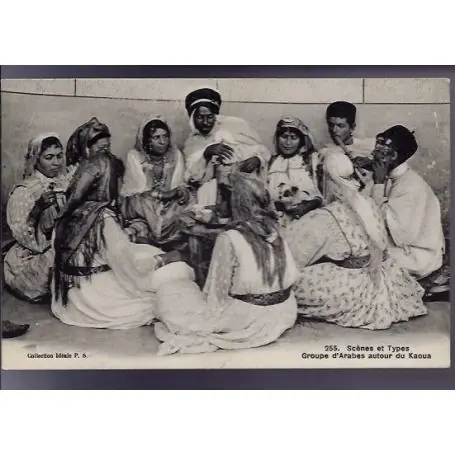 Algerie - Scenes et types - Groupe d'arabes autour du Kaoua - Tres beau plan anime Offre Du Jour