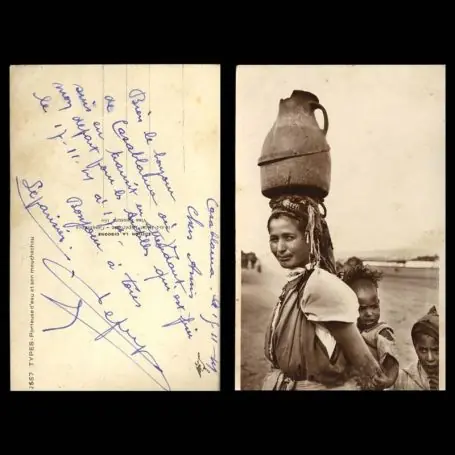 Maroc - Scenes et types - Porteuse d'eau et son mouchachou Bon Plan