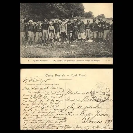 Premium Maroc - Spahis marocains - Au centre un prisonnier allemand habille en tringlot - Beau plan