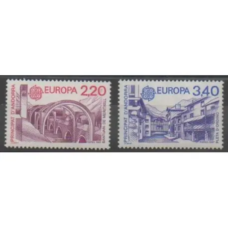 Produit De Marque Andorre - 1987 - No 358/359 - Monuments - Europa