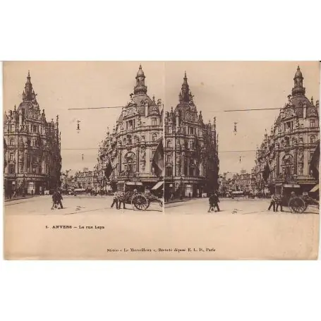 Belgique - Anvers - La rue Leys Vue stereoscopique Gros Lot