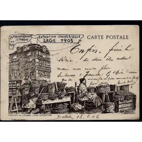 Acheter Direct Belgique - Expo. Universelle Liege 1905 - LA maison Havart - Le marche aux fruits - illustree par Theo Smeets - Edition