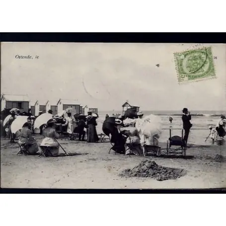 Belgique - Ostende - Sur la plage - Cabines - Baigneurs Commander Vite