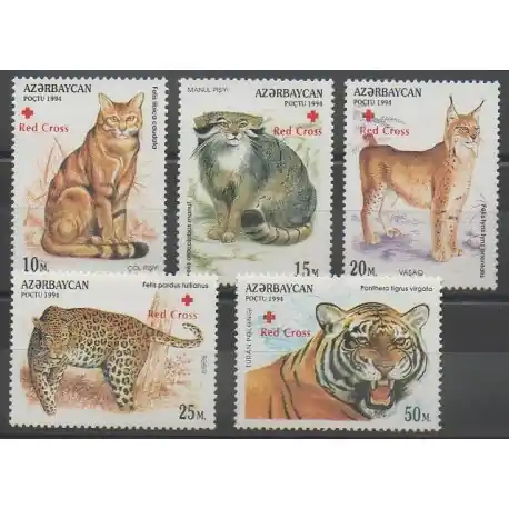 Prix Choc Azerbaïdjan - 1997 - No 335/339 - Chats - Mammifères - Santé ou Croix-Rouge