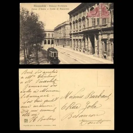 Italie - Alessandria - Palazzo Prefettura - Banca d'Italia e Cassa di Risparmio - Tramway Nouvel Arrivage