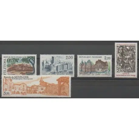 Prix Choc France - Poste - 1986 - No 2401/2405 - Sites - Monuments