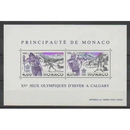 Monaco - Blocs et feuillets - 1988 - No BF40 - Jeux olympiques d'hiver Paiement Sécurisé