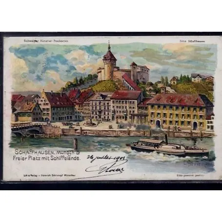 Marque Suisse - Schaffhausen - Munoth & Freier Platz mit Schiffsla¤nde - Litho
