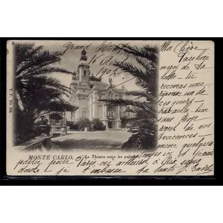 Monaco - Monte-Carlo - le Theatre entre les palmiers - Voyage - Dos non div Promotion
