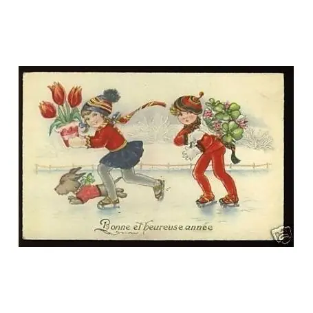 Offre Spéciale Deux filles patinant avec le chien illustree par ???