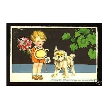 Jeune fille et le chien illustre par ??? Achat Immédiat