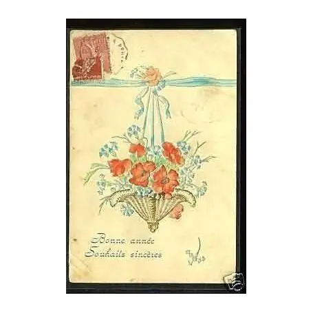 Bouquet de fleurs - Carte en Relief - Bonne annee Artisanat