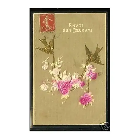 Promotion Saisonnière Envoi d'un coeur a un ami - Fleurs oiseaux - Relief