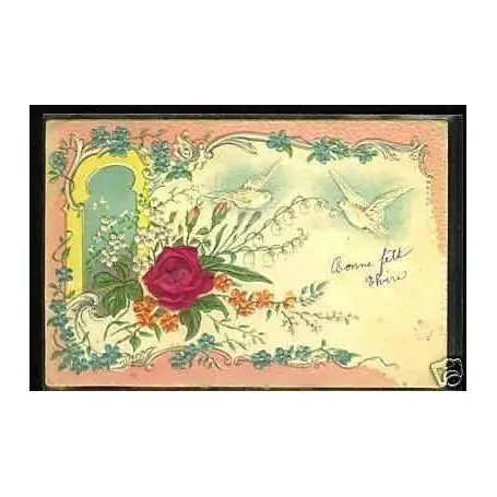 Fleurs et colombes - Carte en Relief Meilleur Prix