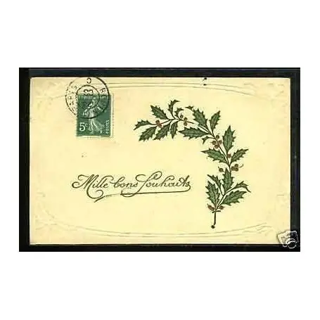 Nouvel Arrivage Mille bons souhaits - Branche de houx- Carte en Relief