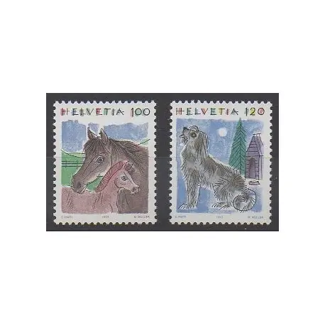 Premium Suisse - 1993 - No 1419/1420 - Chevaux - Chiens