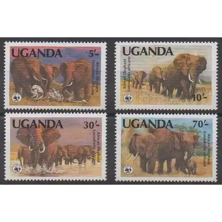 Prix Cassé Ouganda - 1983 - No 316/319 - Mammifères - Espèces menacées - WWF