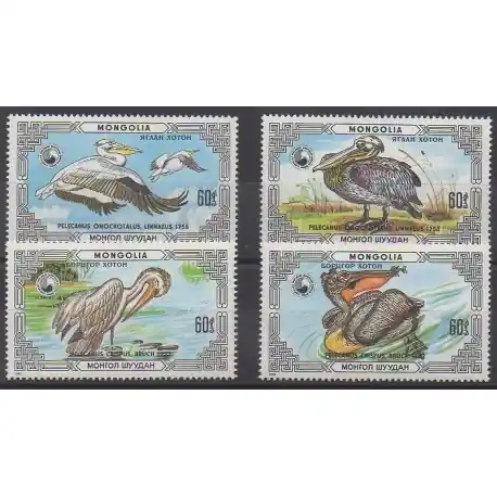 Mongolie - 1986 - No 1481/1484 - Oiseaux - Espèces menacées - WWF Prix Choc