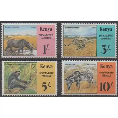 Kenya - 1985 - No 348/351 - Mammifères - Espèces menacées - WWF Remise