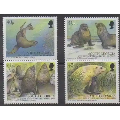 Livraison Gratuite Falkland-Géorgie du Sud et Sandwich du Sud - 2002 - No 348/351 - Mammifères - Animaux marins